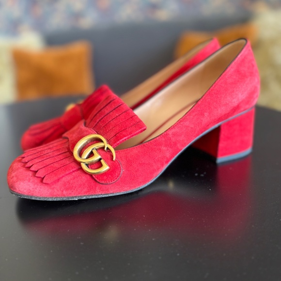 COPY - Authentic Gucci Marmont / Double G suede mid heel pumps size 40.5 - Picture 3 of 8